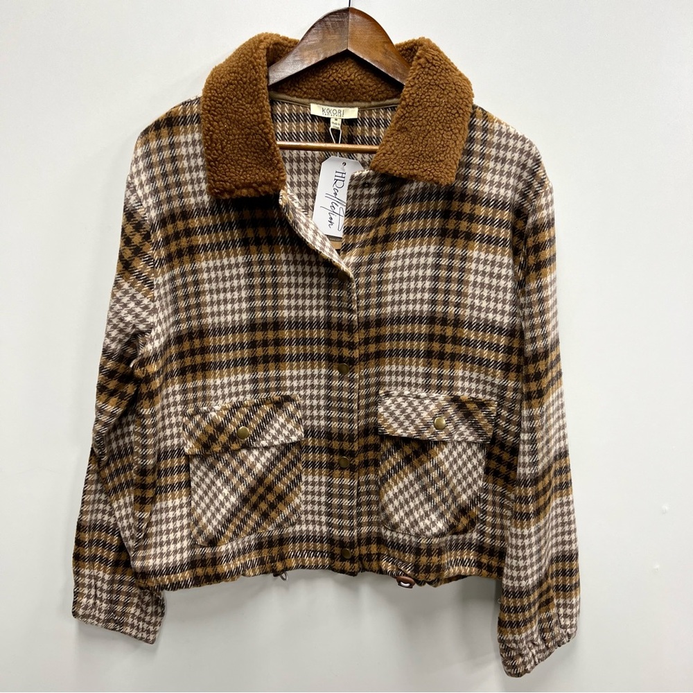 Brown Plaid Lightweight Button Jacket - image 3